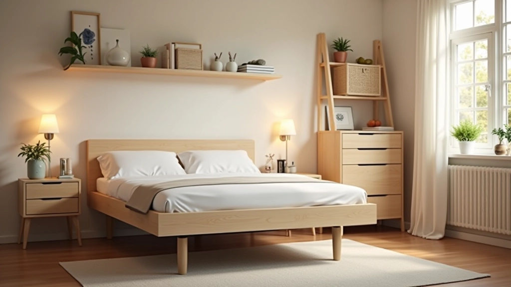 Organized bedroom with storage solutions and accessible furniture layout