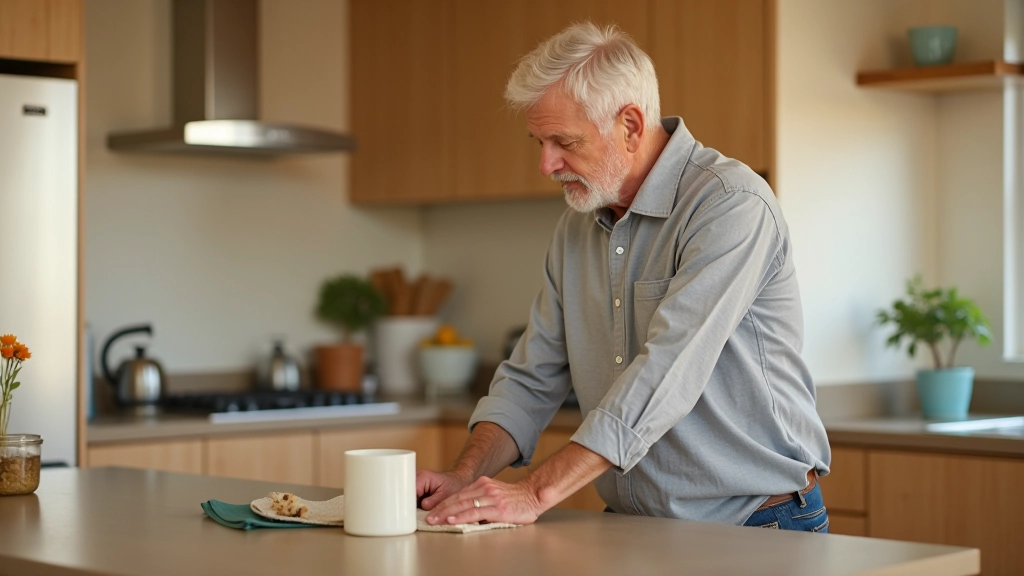 Person doing a quick 5-minute reset of a kitchen counter with organized items