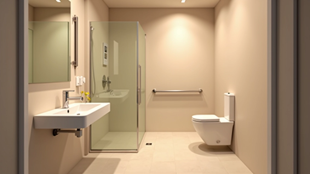 Modern accessible bathroom interior with grab bars and spacious layout for easy mobility