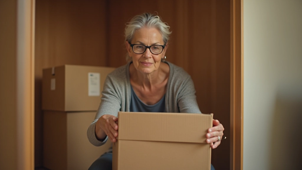 Person organizing a bedroom closet with simple, labeled storage boxes